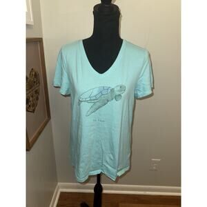 Life Is Good Crusher Tee Blue SS Sea Turtle Hi Tide Classic Fit V-Neck Medium